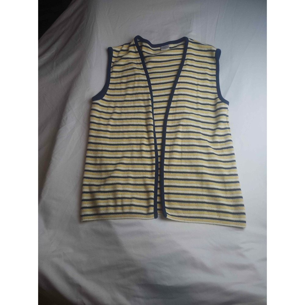 Vintage Bobbie Brooks Striped Knit Vest Yellow Open Front Womens L